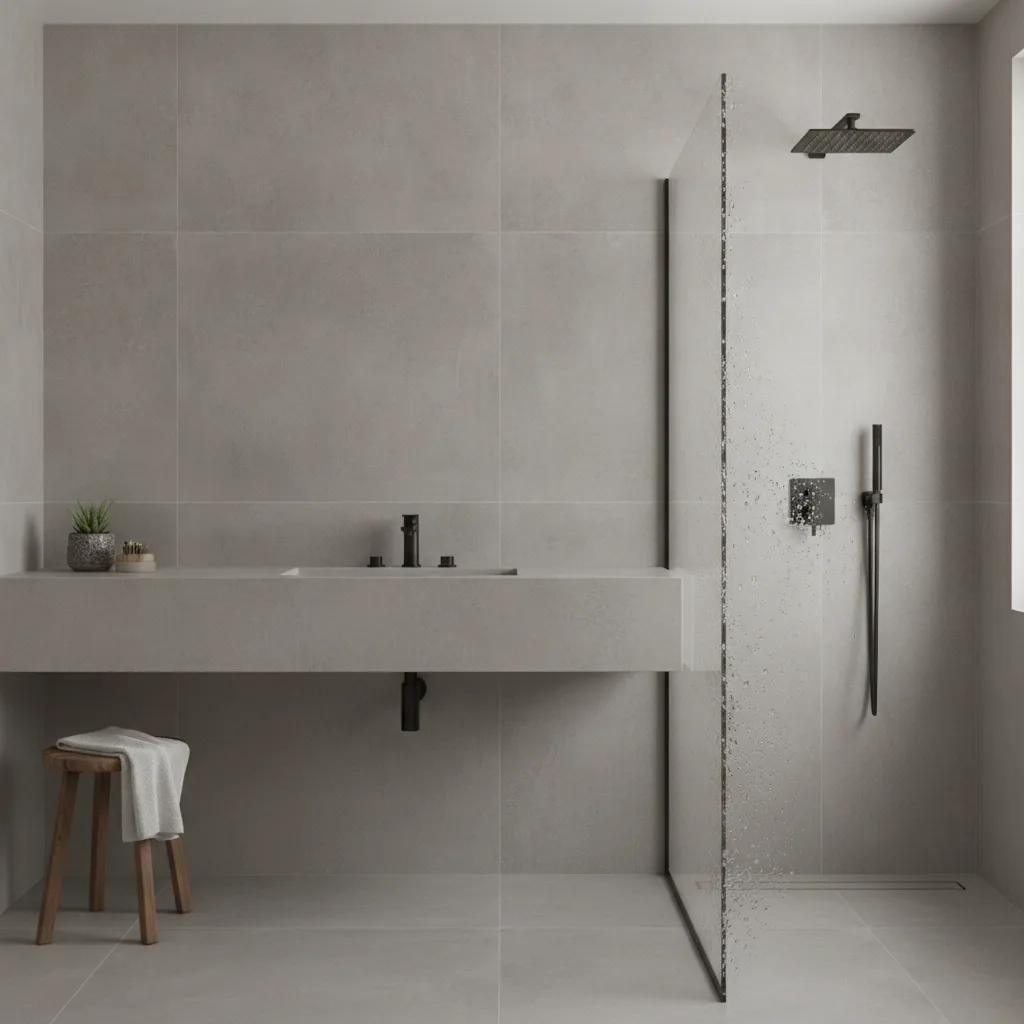 Pose sur mesure d'un plan de travail céramique effet béton