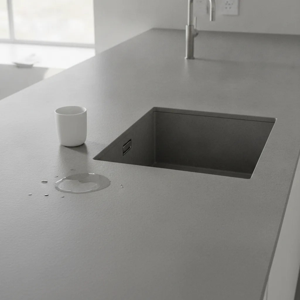 Plan de travail céramique effet béton dans une cuisine