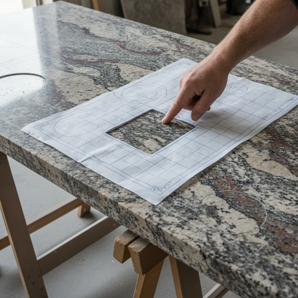 calepinage granit plan de travail