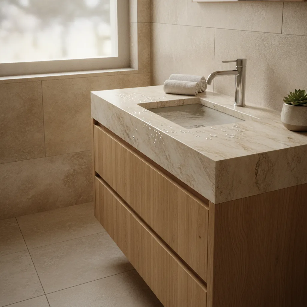 plan de travail salle de bain pierre naturelle