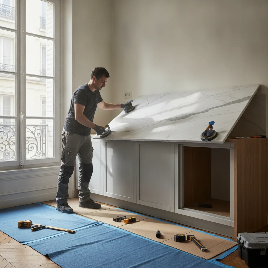 Pose de plan de travail à Paris à domicile, guide 2026