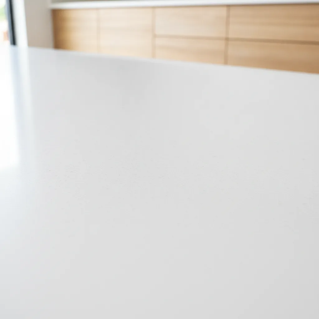 Cuisine avec plan de travail COMPAC Ice White en quartz blanc