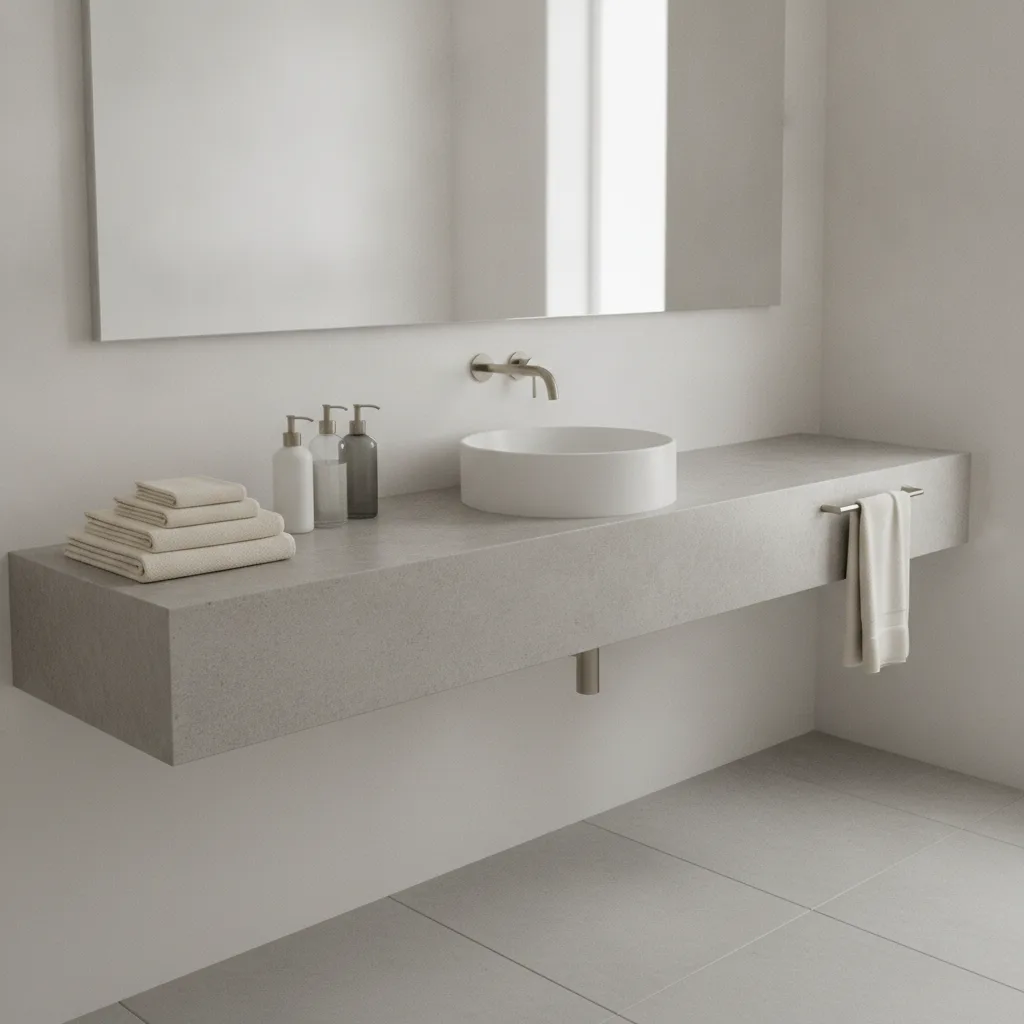 Cuisine contemporaine avec plan de travail gris effet béton