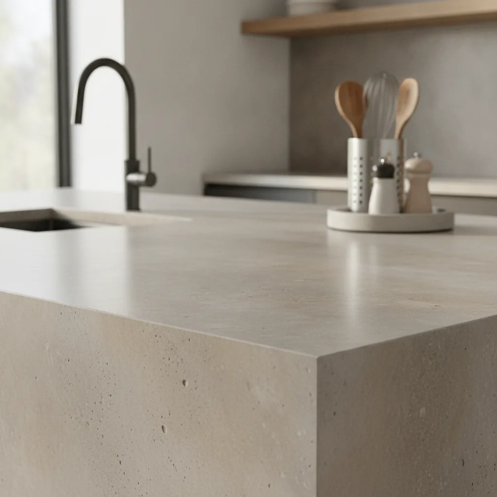 Plan de travail Silestone gris effet béton dans une cuisine