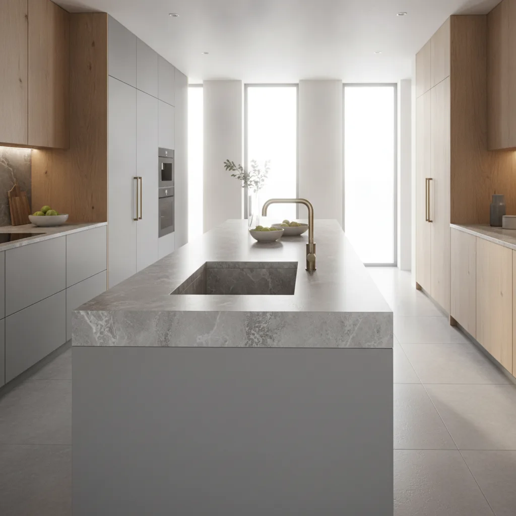 Plan de travail quartz effet béton – Silestone et Compac