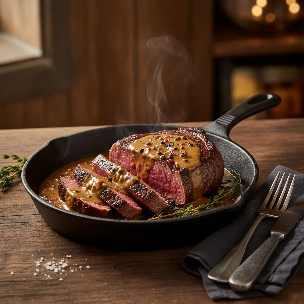 Recette steak au poivre de Kampot, sauce crémeuse - recette steak poivre kampot